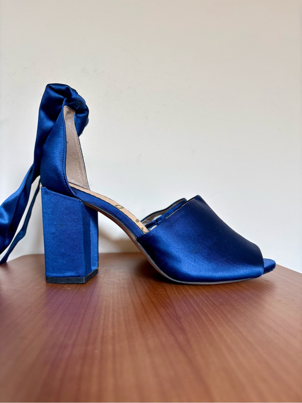 Sam Edelman Odele Cobalt Blue Satin Block Heel Sandal - Women's shoe size 7